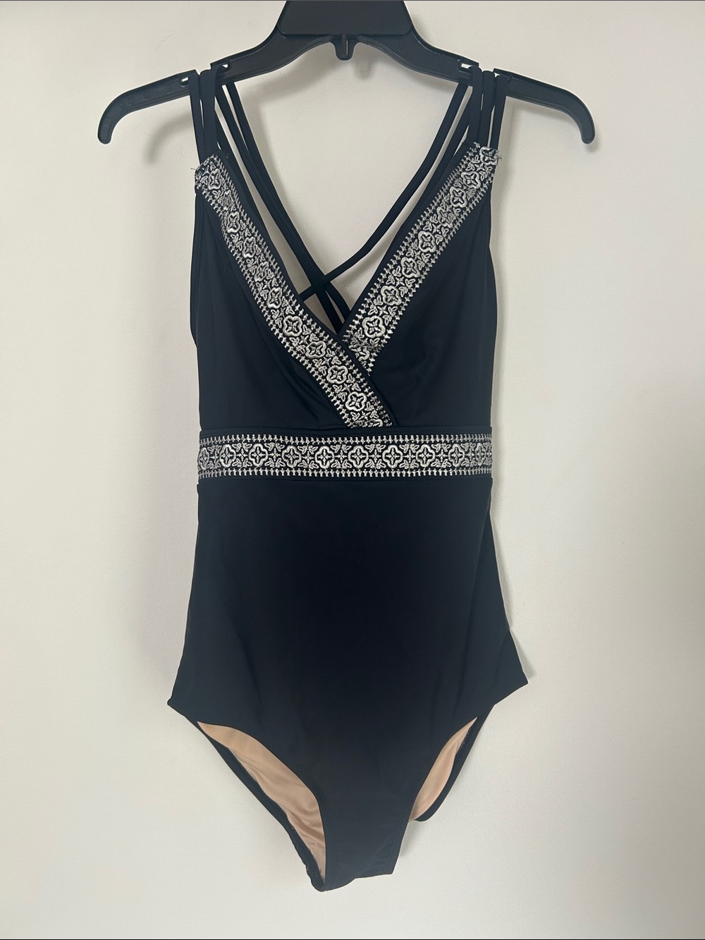 Cabana Life Navy One-Piece Swimsuit with Silver Embroidered Trim Accents